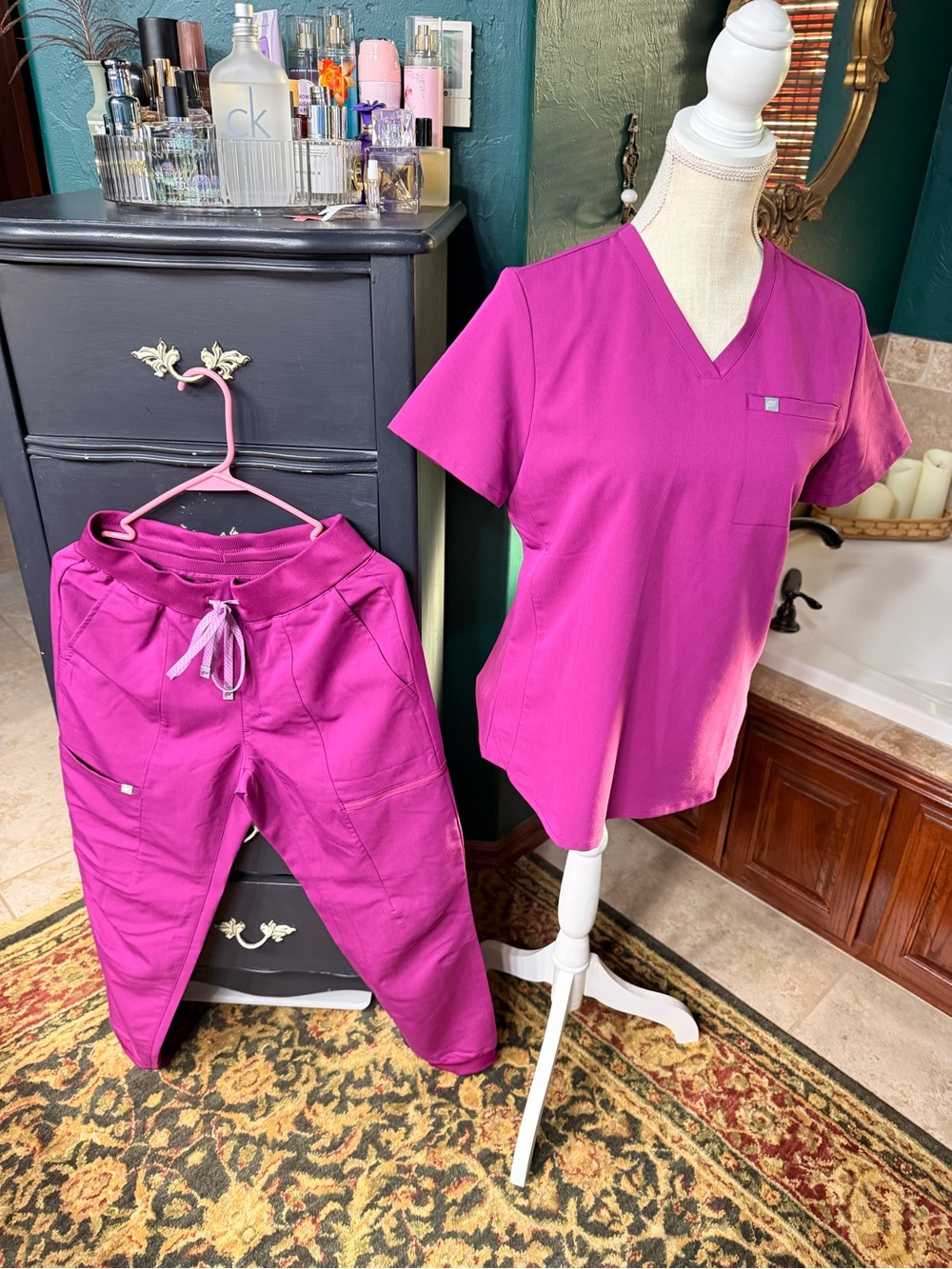 Fabletics Fuchsia Medical Scrub Top & Jogger Set